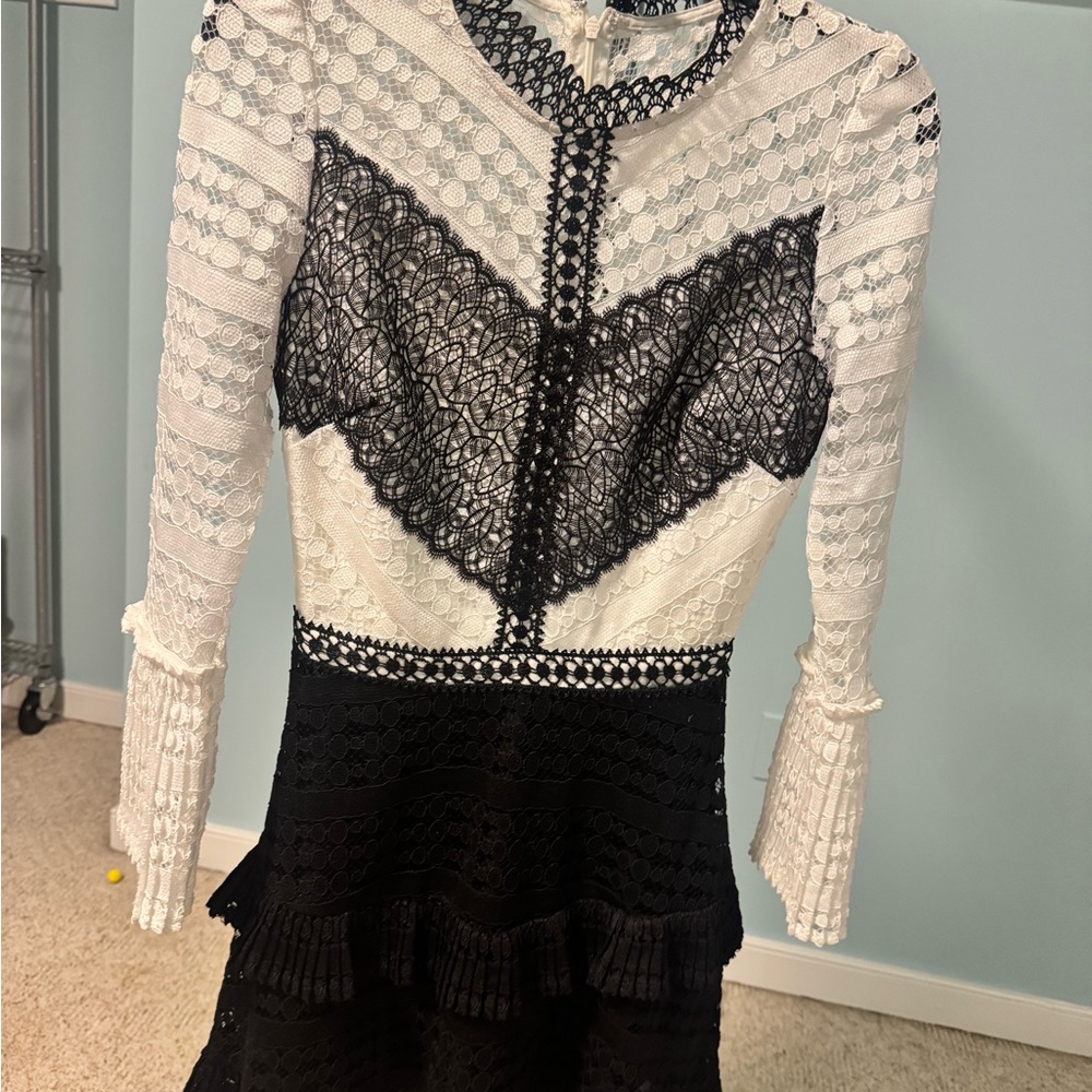 Gianni Bini Black and White Sheath Dress with Bishop Sleeves